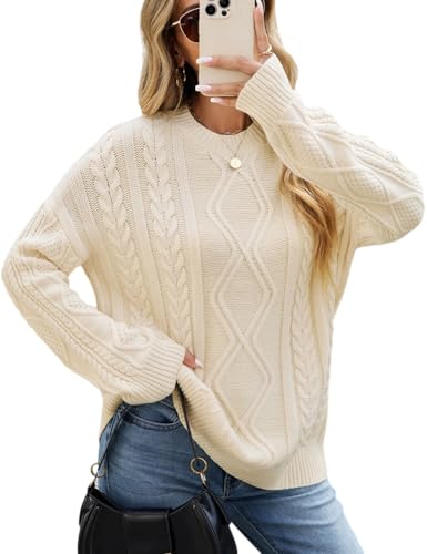 CiCiBird Women Fall Sweater Oversized Cable Knit Tops Fashion Crewneck Pullover 2025 Long Sleeve Outfits