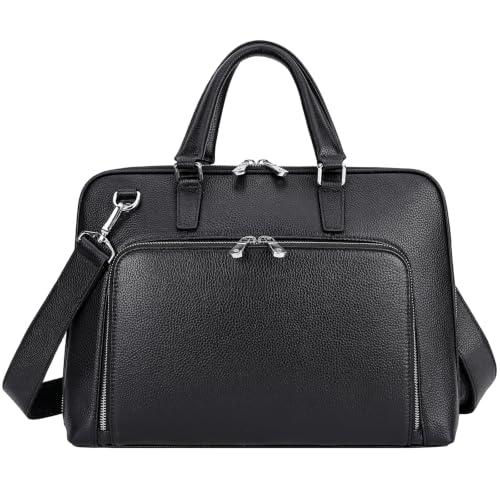 Image of Masa Kawa Leather Slim Laptop Briefcase Bag for Men Women, Black