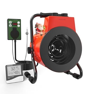 DECOKTOOL Greenhouse Heater with Digital Thermostat & Hygrometer, Portable Outdoor Heater for Green House, Overheating Protection, Fast Heating, Space Heater For Greenhouse, Red