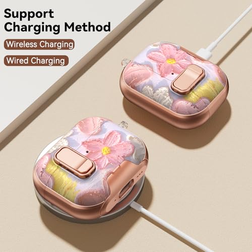 Image of for AirPod Pro 3 Case 2025, with Safty Lock & Phone Stand for Pink AirPod Pro 3 Generation Case Cover for Women Girly, iPod Pro 3 Cases with Keychain & Cleaner Kit - Oil Painting Flower