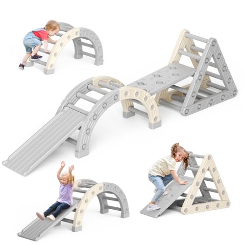 Parcours motricité bébé,Montessori Triangle d'escalade, Cadre d'escalade avec échelle Triangulaire, échelle en Arc et 2 Planches d'escalade, connexions...