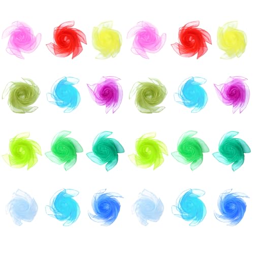 PLLYPE Jongliertücher, 24 Stück Chiffontücher, Bunte Tücher, Tanz tücher, für Tanzen, Jonglieren, Kindershow Aktivitäten (12 Farben, 60 x 60cm)