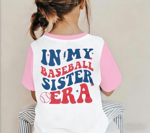 Image of FRYAID Toddler Baseball Sister Shirt Baby Girl Baseball Outfit Big Sister Shirt Birthday Girl T-Shirt Summer Cotton Tee Top
