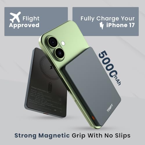 Image of TEMPT JoosMag5k Slimmest (8.7mm), Metallic Body for iPhone 17 /16 /15 /14 /13 /12 |5000mAH MagSafe Wireless Power Bank | 15W Wireless and 22.5W PD Fast Charging (Grey)