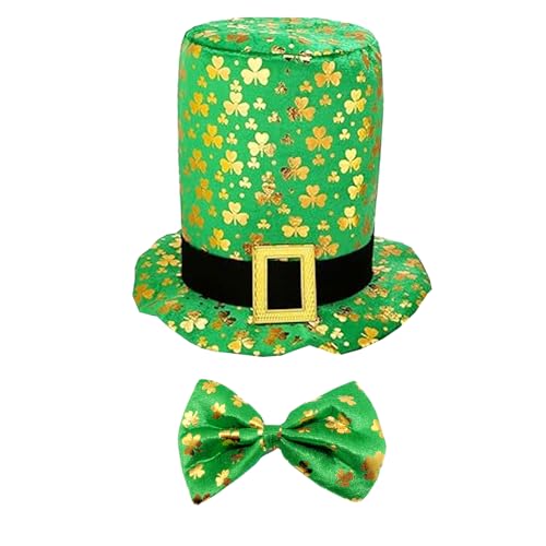 Qpout Chapeau de la Saint-Patrick, Cravate Shamrock, Accessoire de Costume pour Enfants et Adultes, Vert