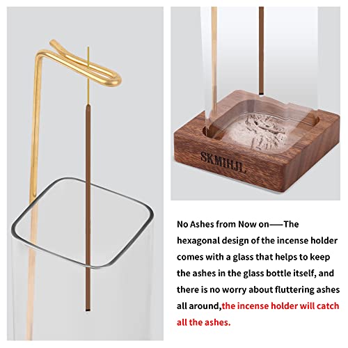 Skmihjl Incense Holder With Glass Ash Catcher Incense Sticks Burner With Wooden Base Brass Incense Clip,Anti-Ash Flying Modern Incense Burner For Home Office Yoga Meditation (Square) #TOP2