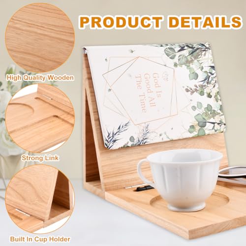 Trasylph Wooden Book Rest with Coffee Mug Cup Glasses Pen Holder,Wooden Book Holder Stand for Page Rest Book Nook Reading Valet, for Nightstand Desktop Bedside Birthday Gifts - Thumbnail 3