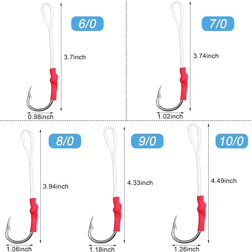 Assist Fishing Hooks with PE Braid Line for Jigging,50pcs Live Bait Stainless Steel Jigging Assist Hooks Vertical Butterfly Jig Hooks Slow Pitch Fishing Hook (5/0_50pcs) - Image 4