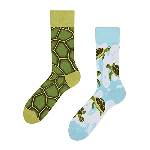 Dedoles Socken Unisex Damen Herren & Kinder Baumwolle viele lustige Designs 1 Paar Geschenk links rechts verschieden Farbe Grün Motiv Meeresschildkröten Gr. 35-38