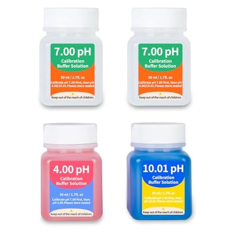 CIZTADA pH Calibration Solution Kit (7.00, 4.00, 10.01) for pH Meter, 50 mL Each, pH Calibration Buffer Solution for Easy Calibration, 4 Bottles pH Buffer Combo Cover