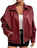 Kate Kasin Womens Red Leather Jacket Oversized Jacket Coat Fall Outfits for Women 2024 XL