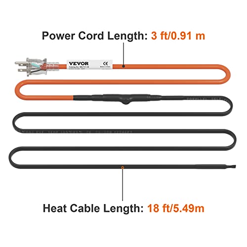 Vevor Self-Regulating Pipe Heating Cable, 18-Feet 5W/Ft Heat Tape For Pipes Freeze Protection, Protects Pvc Hose, Metal And Plastic Pipe From Freezing, 120V #TOP7