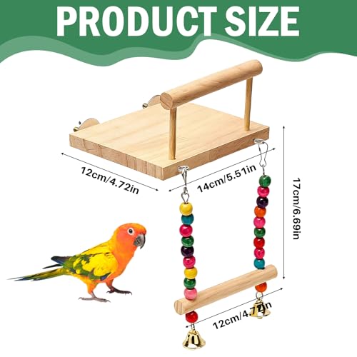 Wellensittich Spielzeug, Vogelspielzeug Wellensittiche mit Glocke Schaukel Holz Vogel Vogelkäfig Zubehör zum Aufhängen Natur Interaktives Sitzbrett für Papageien Finken Sittiche