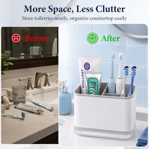 Toothbrush Holders for Bathrooms, 3 Slots Tooth Brush Holder for Bathroom Organizer Storage, Electric Toothbrush Holder and Toothpaste Holder for Countertop with Drainage