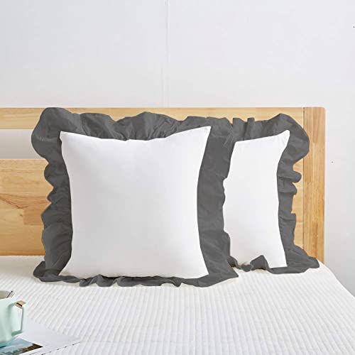 Image of YRM Bedding's Ruffle Beautiful Cushion Cover | Super Soft Elegant Premium Microfiber Frill Cushion Cover Set of 2 (20 inchx20 inch Inches) (White /Dark Grey)