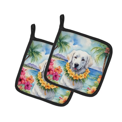 Caroline's Treasures Kuvasz Luau Pair of Pot Holders Kitchen Heat Resistant Pot Holders Sets Oven Hot Pads for Cooking Baking BBQ, 7 1/2 x 7 1/2