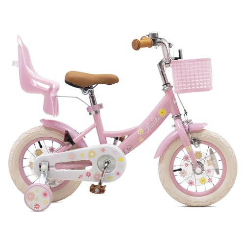 Image of Bixike Girls Bike with Basket for Toddlers and Kids Aged 3-14 Years Old, 12 14 16 18 Inch with Training Wheels & Doll Seat, 20 Inch with Kickstand & Rear Rack, Princess Style Bicycle for Gift.