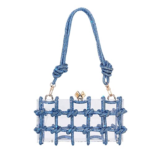 Image of DJBM Clear Acrylic Clutch Sparkle Rhinestone Evening Bag Glitter Crystal-Embellished Rope Knot Handbag Purse for Party Prom