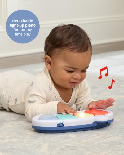 Skip Hop 2-in-1 Baby Activity Center with 20+ Developmental Activities Light-up Musical Piano for Tummy Time Play 4 Clip-on & Moveable Toys and 360-degree Rotating Seat Seascape Age 4m+ - image 7
