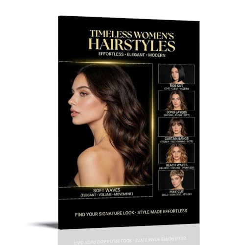 Womens Hairstyles Poster on Eco-Friendly Canvas - Bob Cut, Long