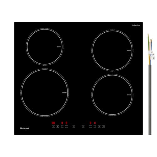 Gudsunal Plaque induction 4 feux, Table de Cuisson Encastrable,7200W, 9 niveaux de chauffage,Boost, Minuterie, Arrêt automatique, Verrouillage de sécurité...