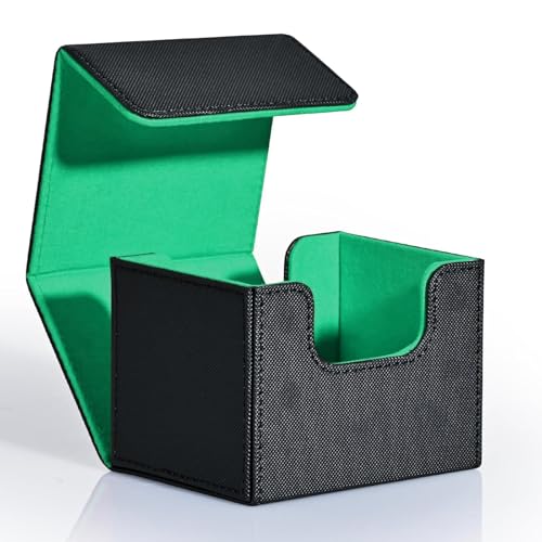 Image of ZLCA Card Deck Box for Trading Cards, MTG Commander Deck Box Holds 120+ Single Sleeved, Leather Magnetic Card Storage Case Fits for TCG CCG Magic(Black& Dark Green)