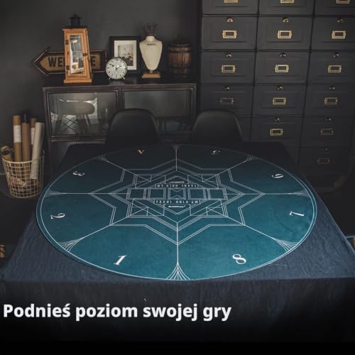 SLOWPLAY Nash okrągła mata do pokera 120 cm do Texas Hold'em|Przenośny blat stołu Do pokera z nadrukiem w stylu Art Deco, podszyte krawędzie, zielona gładka powierzchnia—gier karcianych wszędzie