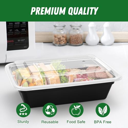 Dealusy 50 Pack (100-Piece) 38 oz Meal Prep Containers Reusable with Lids, Sturdy Leakproof & Food Safe, Microwave, Freezer, Dishwasher Safe Prep Containers, To Go Take Out Plastic Food Storage by Dealusy - Image 3