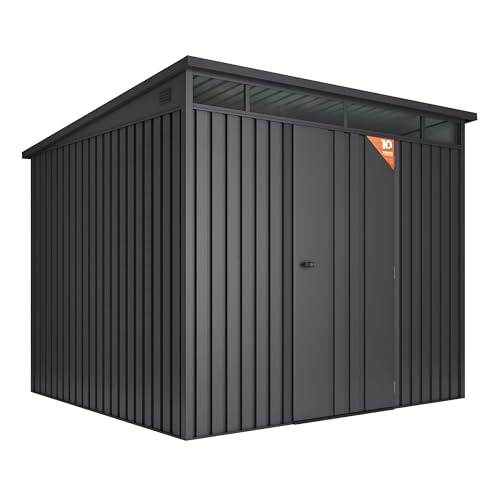 Caseta Metálica de Jardín Extrafuerte Formentera 5,5m2 – Espesor 0,40mm Robusto - Tragaluz de Policarbonato – Cierre con Llave - Antracita – Cobertizo Resistente Almacenamiento Exterior