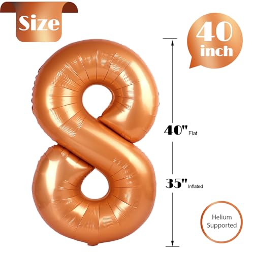 Image of Orange Number 8 Balloon 40 Inch, 8th Birthday Party Decorations, Giant 8 Foil Balloon for Party Supplies