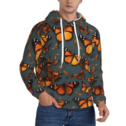 Sweat à capuche homme EdWal motif papillons oranges : confort thermique contre le froid