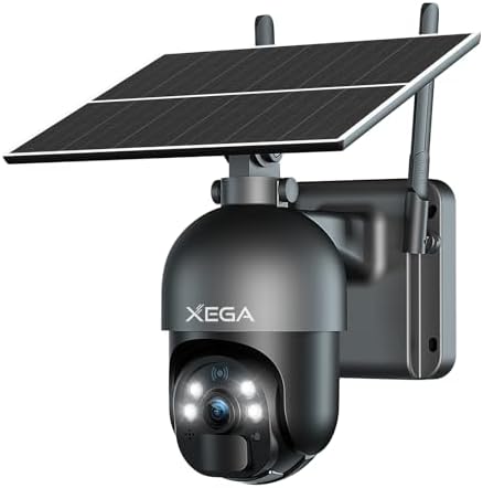 Xega 4G LTE Cellular Security Camera Built-in SIM Card No Wi-Fi Outdoor Solar Camera Wireless, 2K HD Color Night Vision PTZ 360° View, Smart PIR Motion Detection, 2-Way Talk, IP66