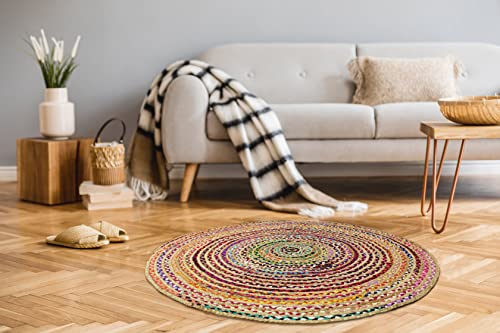 Cotton Craft 11992 Jute Chindi Braid Rag Rug - Boho Farmhouse Rustic Area Accent Throw Rug Carpet - Handwoven Reversible Natural Recycled Cotton - Living Room Den Home Décor Gift - 3 Feet Round Multi Color thumb #7