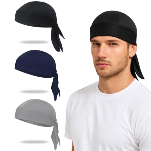 JEYORZY 3 Piezas Pañuelo Cabeza Hombre,Transpirable Secado Rápido durag Hombre,Pañuelo Pirata para Ciclismo, Cocina,Excursiones,Senderismo,Bicicleta,Moto,Barco
