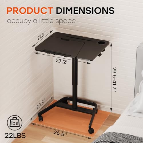 Image of JOY worker Mobile Standing Desk, Height Adjustable Table, 60 Tiltable Rolling Laptop Desk, Portable Sit Stand Desk with Wheels Cup Holder for Bed Couch Hospital, Holds Up to 22lbs, Black