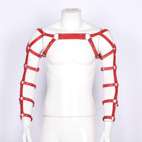 Mens Muscle Harness Costume Belt With Metal O Rings Gothic Punk Club Bar Costume Faux Leather Adjustable Arm Caged Body2