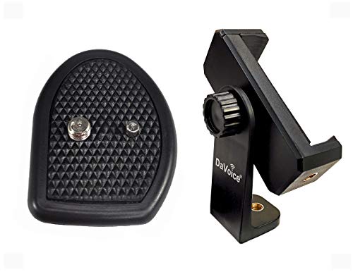 DaVoice 27mm Tripod Quick Release Plate Replacement for Amazon Basics 50 Inch Tripod, Targus TG-50TR, TG-5060TR, Vivitar, Sunpak + 360 Rotate Tripod Phone Mount Adapter Holder, Compatible with iPhone