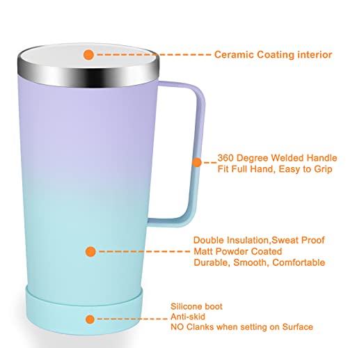 Pizkiru 20 Oz Vacuum Insulated Coffee Cup With Ceramic Coating Inside,No Metallic Taste,Leak Proof,Stainless Steel Thermal Mug, Travel Coffee Tumbler With Handle, Lid And Straw,Dishwasher Safe, #TOP3