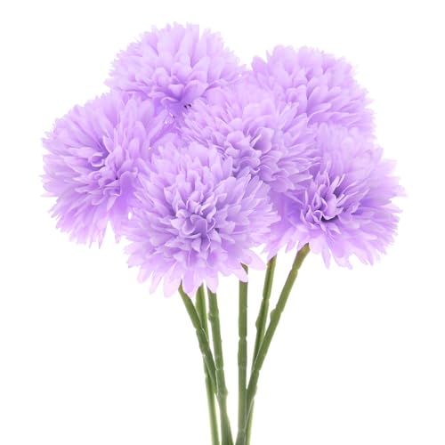 M METERXITY 6-Pack Artificial Chrysanthemum Ball Flowers,11 Inch Faux Chrysanthemum Silk Bouquets Real Touch Faux Flowers for Home/Wedding/Christmas/Party[Light Purple]