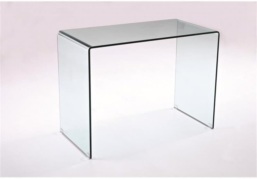 Pemberly Row Contemporary Bent Tempered Glass Computer Desk, Clear Finish, Minimalist Design, Sleek Home Office Desk for Workspace Essentials