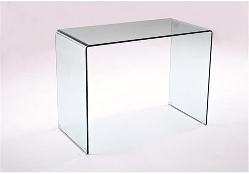 Pemberly Row Contemporary Bent Tempered Glass Computer Desk, Clear Finish, Minimalist Design, Sleek Home Office Desk for Workspace Essentials