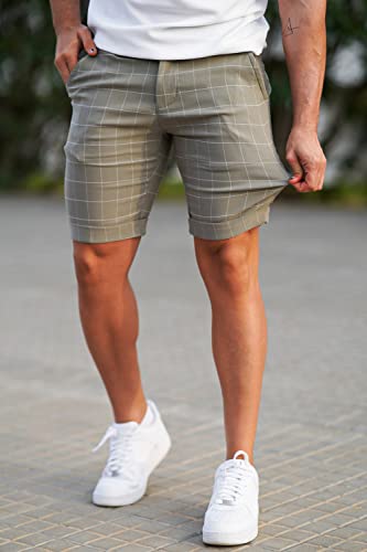 Image of GINGTTO Mens Slim Fit Shorts Plaid Chino Short Tapered Leg Skinny Stretch
