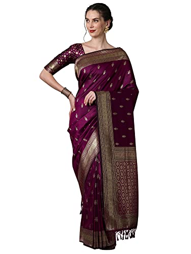 Image of AKHILAM Women's Banarasi Silk Blend Woven Design Golden zari Work Saree With Unstitched Blouse Piece (2PAKHI41 Parent)