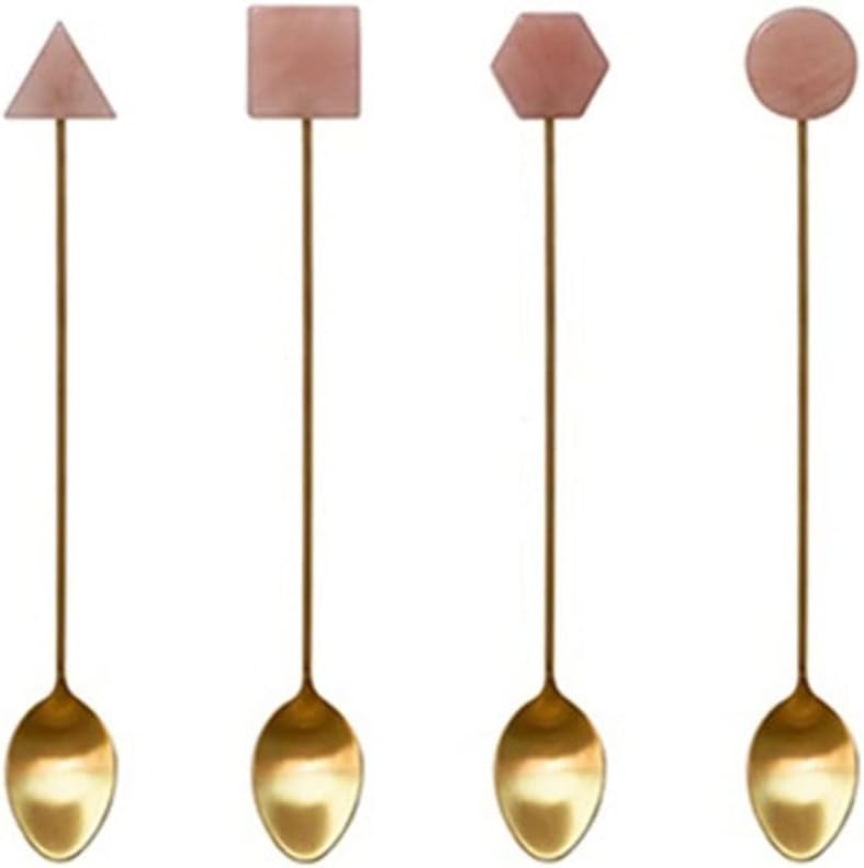 Spoons Spoon Stainless Steel Mixing Spoon Vintage Teaspoons Dessert Coffee Gold Spoon Long Handle Dessert Spoon Drinkware,4 Pcs Spoon (Color : Grey), Gray