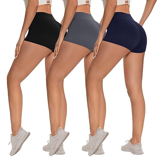 3 Pack Biker Shorts for Women – 8"/5"/3" High Waisted Tummy Control Workout Yoga Running Athletic Shorts 3 IN XX-Large Black/Dark Grey/Navy Blue