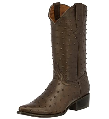 El Presidente Mens Brown Cowboy Western Boots Full Ostrich Quill Print J Toe 13.5 D(M) Us #TOP1