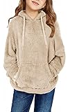 Haloumoning Girls Fuzzy Hoodies Fleece Pullover Sweatshirt Loose Casual Outwear Coat with Pockets 4-15 Years