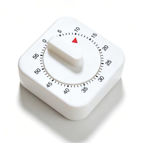 Jeyzuroa Kitchen Timer, Adjustable 60-Minute Mechanical Timer for Kitchen Baking, Egg Timer, Kids Timer & Timer for Kids, 1-Hour White Square Alarm Countdown Reminder for Home Chefs Teachers