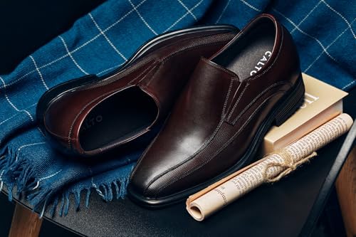 Image of CALTO Men's Invisible Height Increasing Elevator Shoes - Dark Brown Leather Slip-on Super Lightweight Formal Loafers - 3 Inches Taller - G60125 - Size 8.5 D(M) US
