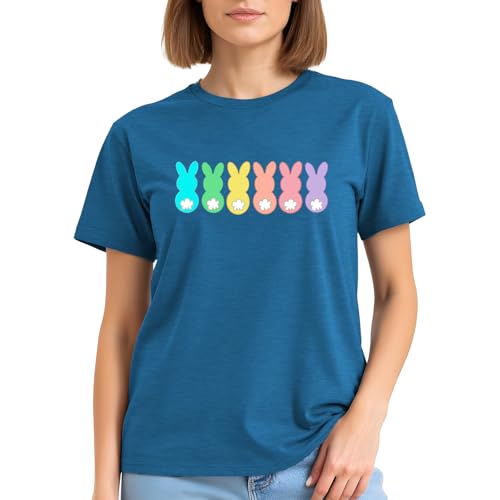 Image of Easter Shirts for Women-Cute Easter Bunny Tee Tops Oh for Peeps Sake Shirt Rabbit Printing Short Sleeves